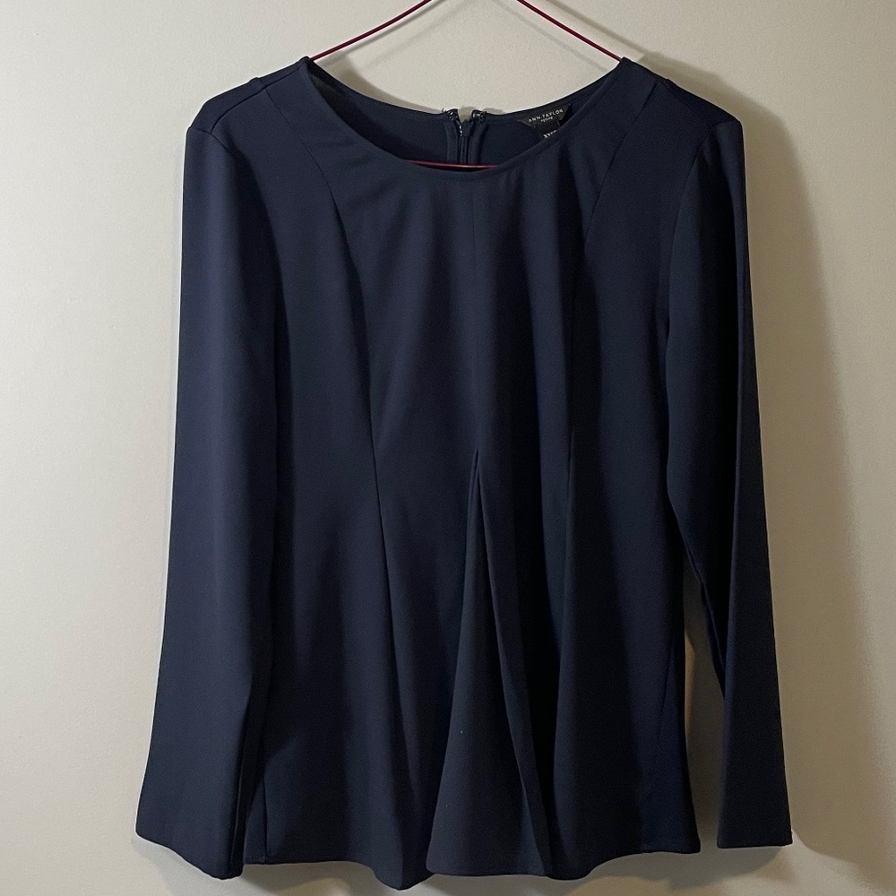Ann Taylor Blue Long-Sleeve Blouse with Ruffles